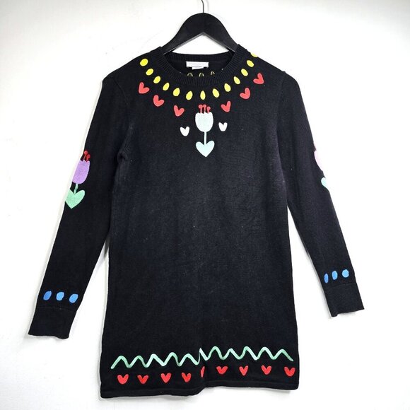 Stella McCartney Black Embroidered Tulip Sweatshirt Tunic Wool Blend Dress - Picture 5 of 9